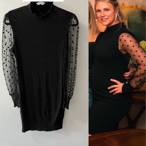 SHEIN Maternity Dobby Mesh Panel Lantern Sleeve Dress